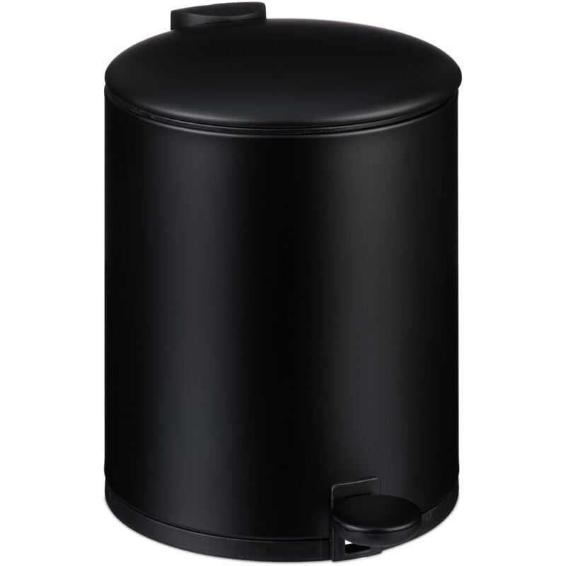 Poubelle de salle de bain, 5 litres, seau intérieur amovible, mécanisme de fermeture, avec couvercle, noire - Relaxdays