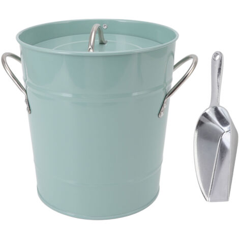 Seau à glace galvanisé avec pelle et couvercle pour bar, restaurant, fête - Bleu