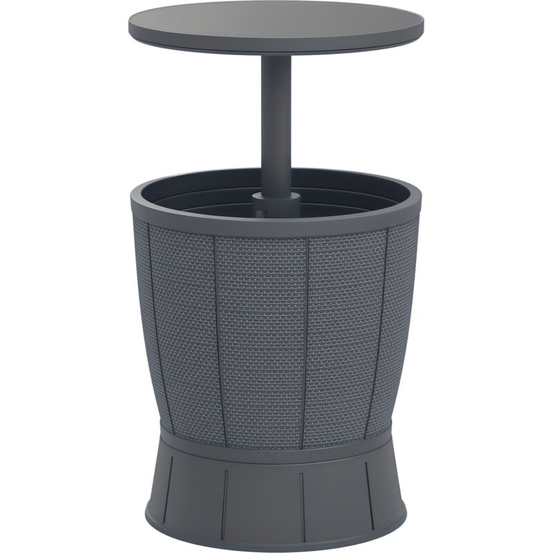 Seau à glace table basse 2 en 1 - plateau télescopique - dia. 49 x 58-84H cm - pp effet résine gris