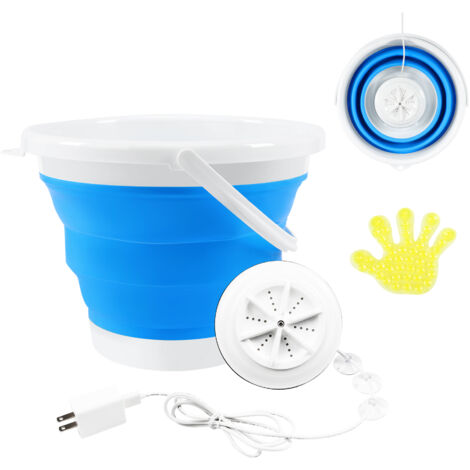 Seau à Linge électrique Silencieux 10L- Pliable -Bleu – Lavage Compact ,Pratique et économe