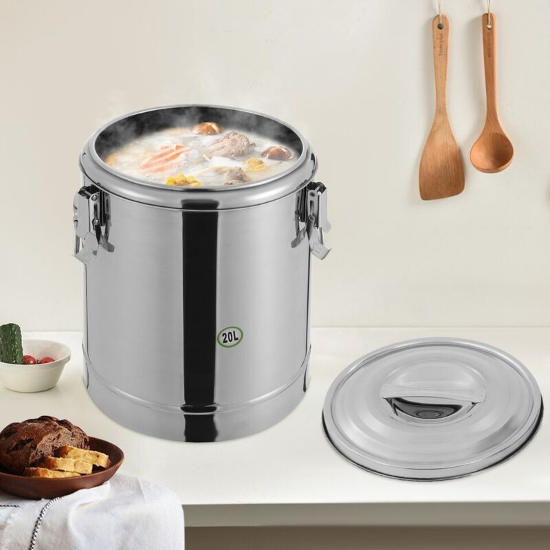 Seau à soupe de 20 litres, seau isotherme, seau de transport pour soupe en acier inoxydable, matériau en acier inoxydable, solide et isotherme.