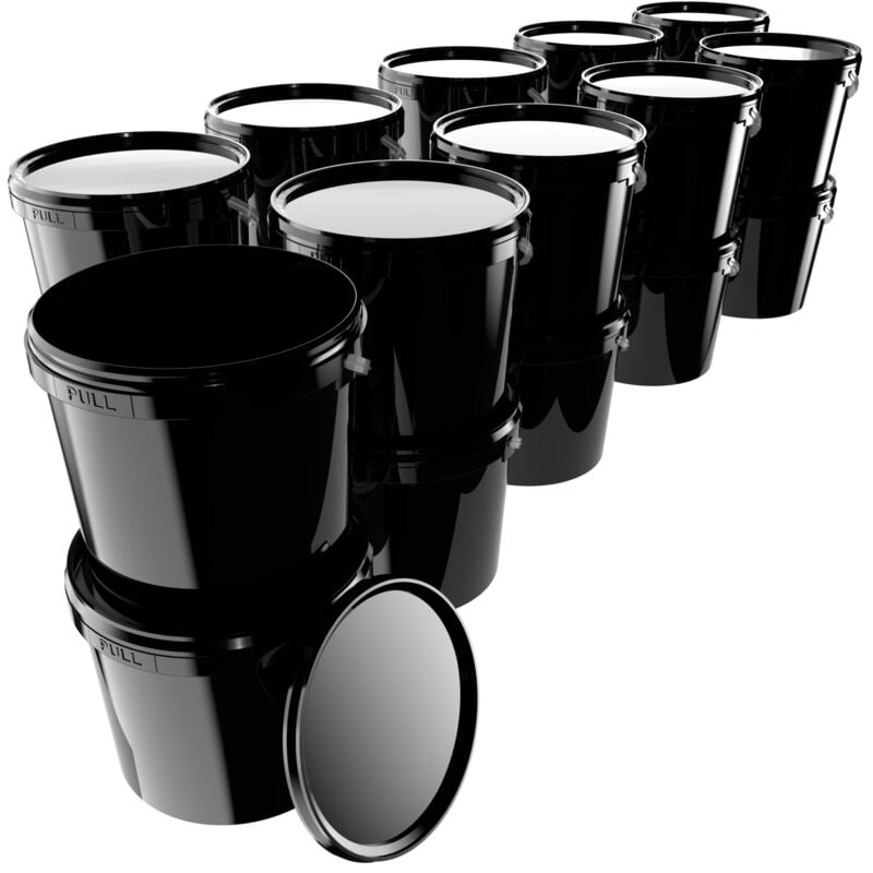20x Seau avec couvercle 5l noir rond Seau en plastique alimentaire, étanche et stable