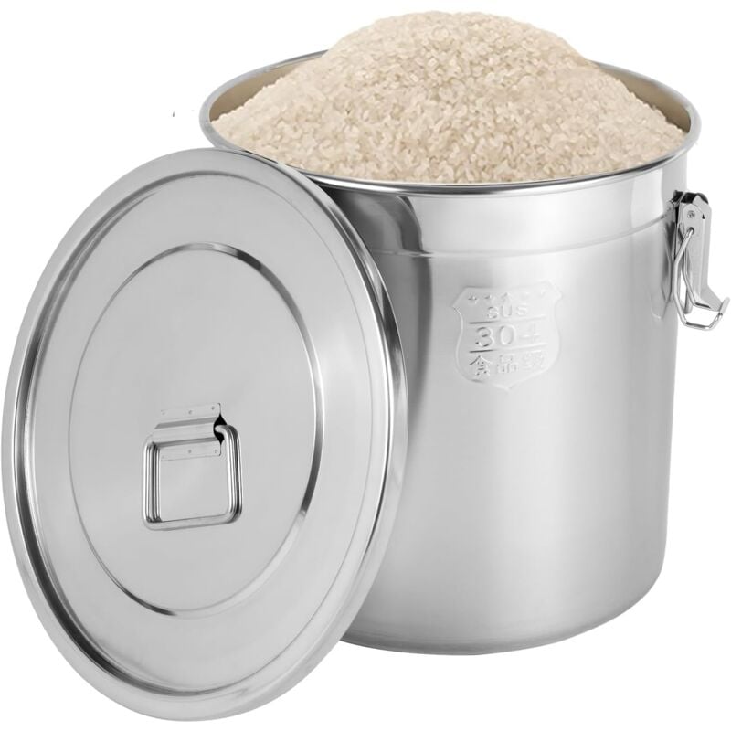 Senderpick - Seau avec couvercle, boîte hermétique, aliments, acier inoxydable, récipient pour céréales de cuisine, 33L, seau de cuisine en acier