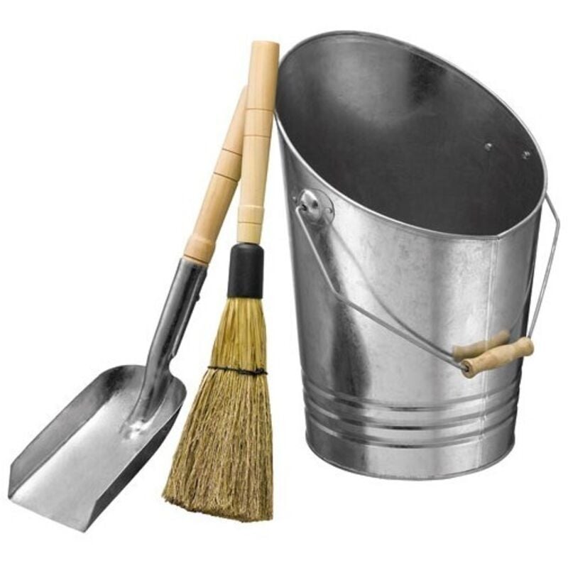 Crea - star feu - Seau + pelle + balayette acier galvanisé avec poignées bois