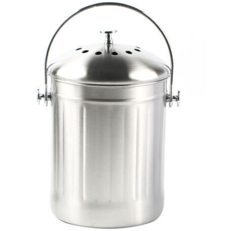 Seau compost inodore en acier inoxydable – Couvercle dôme – Filtre à charbon actif double couche – Résistant à la rouille et aux fissures