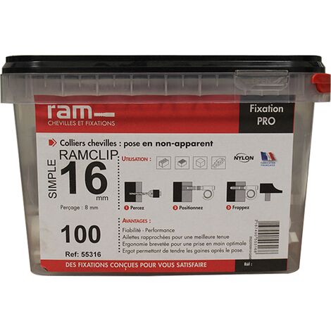 Seau de 100 RAMCLIP blanc simple Ø16 pour fixer les gaines souples - Ram