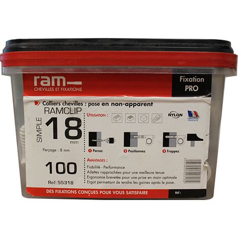 Seau de 100 RAMCLIP blanc simple Ø18 pour fixer les gaines souples - Ram