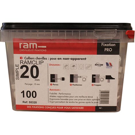 Seau de 100 RAMCLIP blanc simple Ø20 pour fixer les gaines souples - Ram