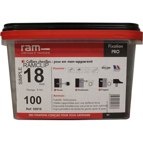 Seau de 100 RAMCLIP gris simple Ø18 pour fixer les gaines souples - Ram