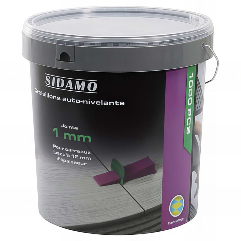 Sidamo - Seau de 1000 croisillons 1 mm auto-nivelants de 3 à 12 mm