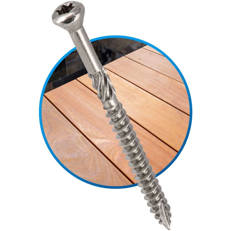 1000 vis terrasse INOX A2 - TX25, D. 5 x 70 mm tête réduite crantée + embout offert