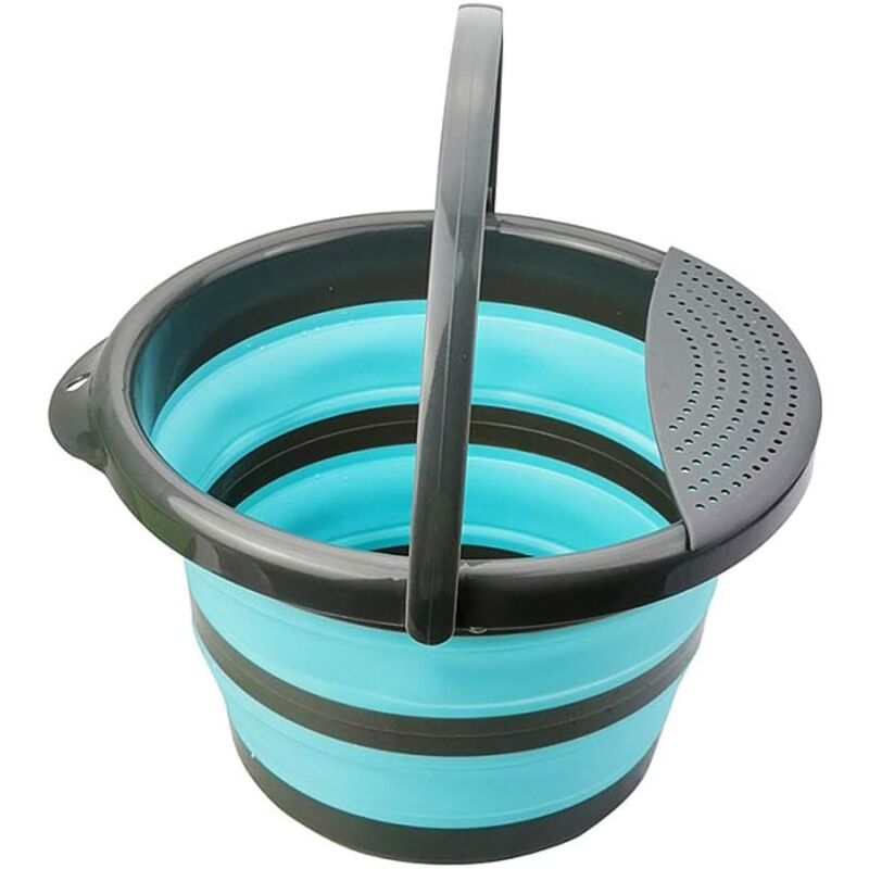 Seau de 5 litres pliable en silicone Seau pliable – Seau de 5 l Seau en silicone pour nettoyage camping pêche cuisine (5 l, bleu)