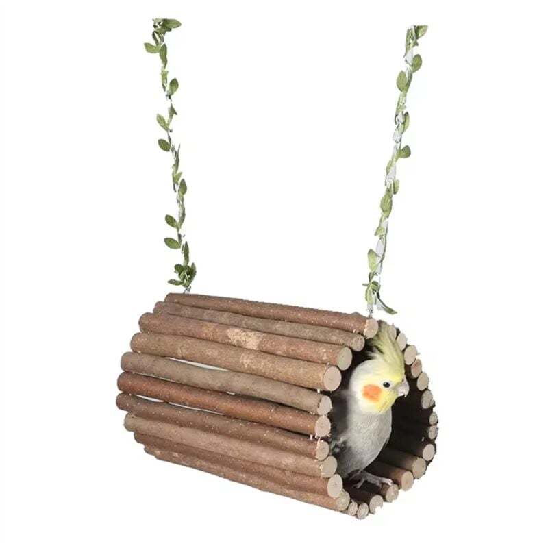 Tlily - Seau de Branche Nid D'Oiseau Jouet Perroquet Balançoire Perche Support à Oiseaux en Bois Fournitures pour Perroquets Cage Suspendu Lit Tunnel