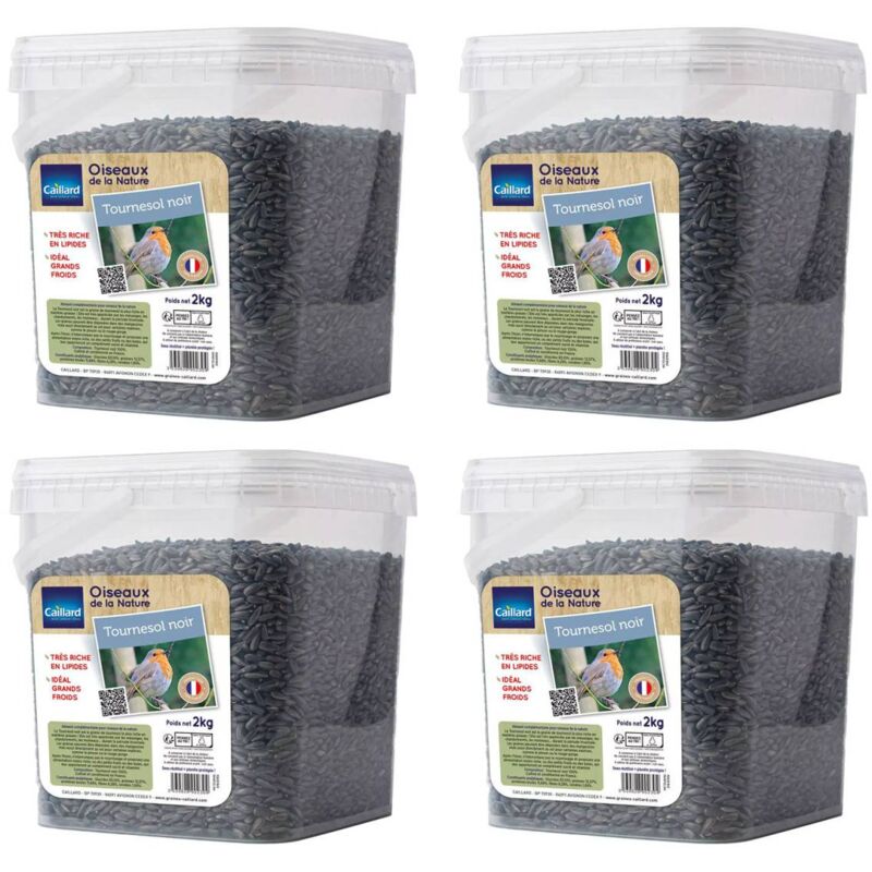 Seau de graines de tournesol noir 2 kgs pour oiseau de la nature - Lot de 4