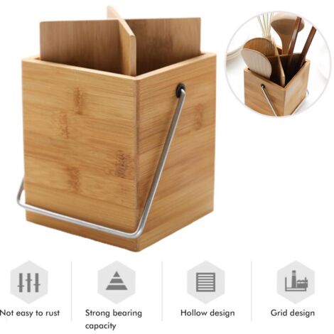 Seau de rangement en bambou - Cylindre de rangement compartimenté - Seau de rangement multifonctionnel pour ustensiles de cuisine