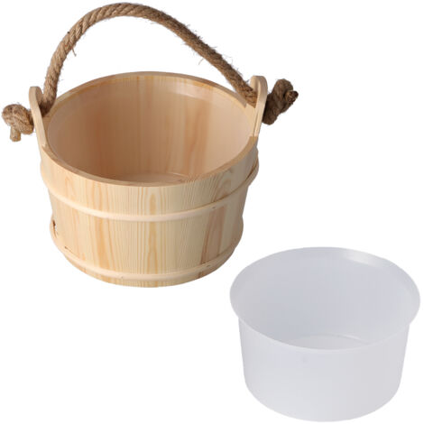 Seau de Sauna 6L en Bois pour Spa et Hammam, Accessoire de Piscine et Douche à Grande Capacité