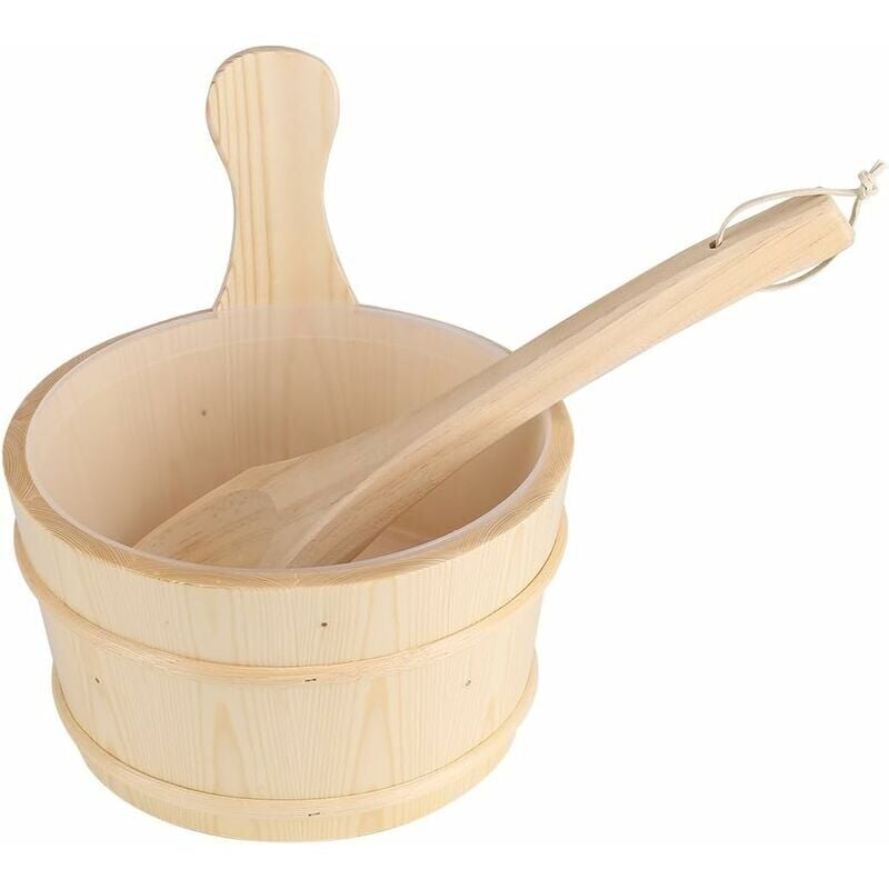 SNQ - Seau De Sauna avec Louche, Seau en Bois Naturel De Salle De Bain + Ensemble De Louche pour Accessoires De Bain Spa Sauna Cadeau Parfait pour