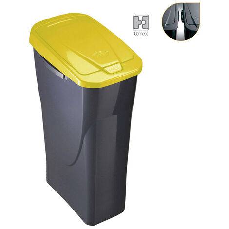 Seau de recyclage 25 litres – Couleur jaune – Dimensions 21,5x36x51 cm – Polypropylène – Connectable avec autres cubes Ecobin – Mondex