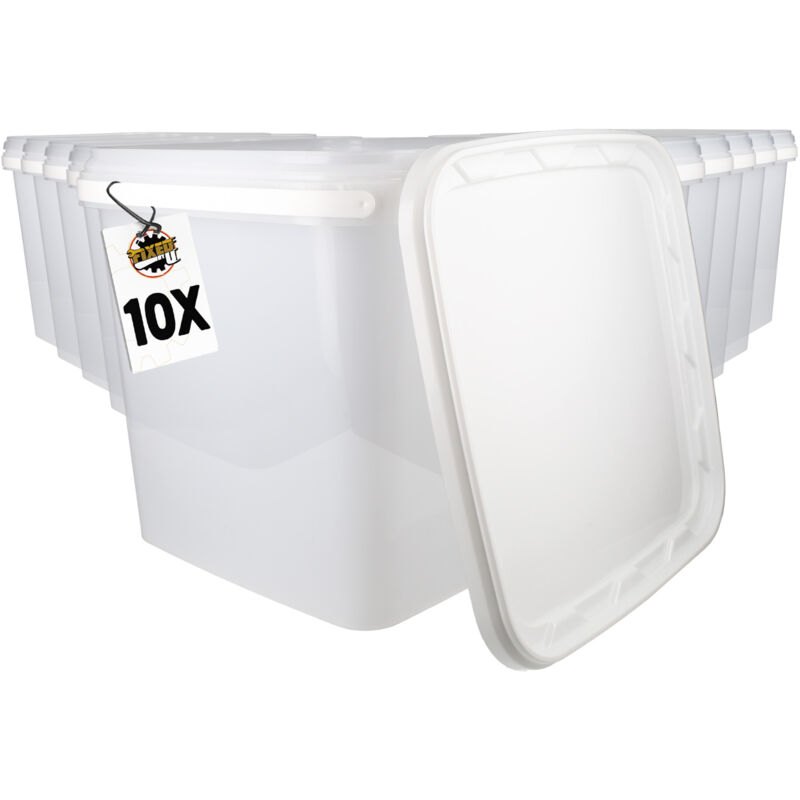 10 Seau en plastique avec couvercle, pp, rectangulaire, blanc, qualité alimentaire 8,8 l