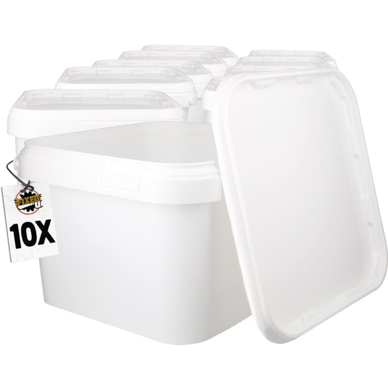 10 Seau en plastique avec couvercle, PP, rectangulaire, blanc, qualité alimentaire 3,5 L