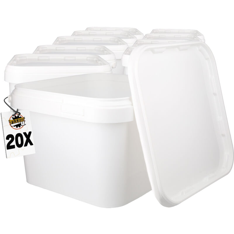20 Seau en plastique avec couvercle, pp, carré, blanc, qualité alimentaire 3,5 l