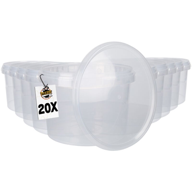 20 Seau en plastique avec couvercle, poignée en plastique,PP, rond,3 litres, qualité alimentaire Transparent