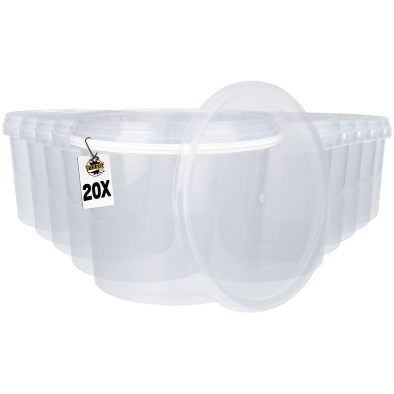 20x Seau en plastique avec couvercle, pp, rond, transparent 4 l