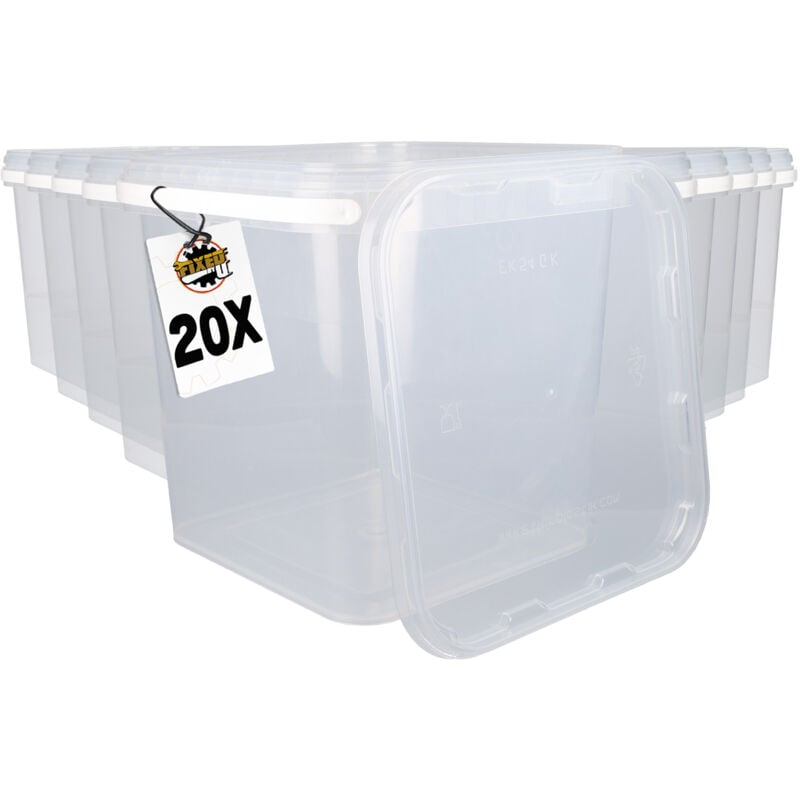 20x Seau en plastique avec couvercle, pp, rectangulaire, transparent 3,5 l