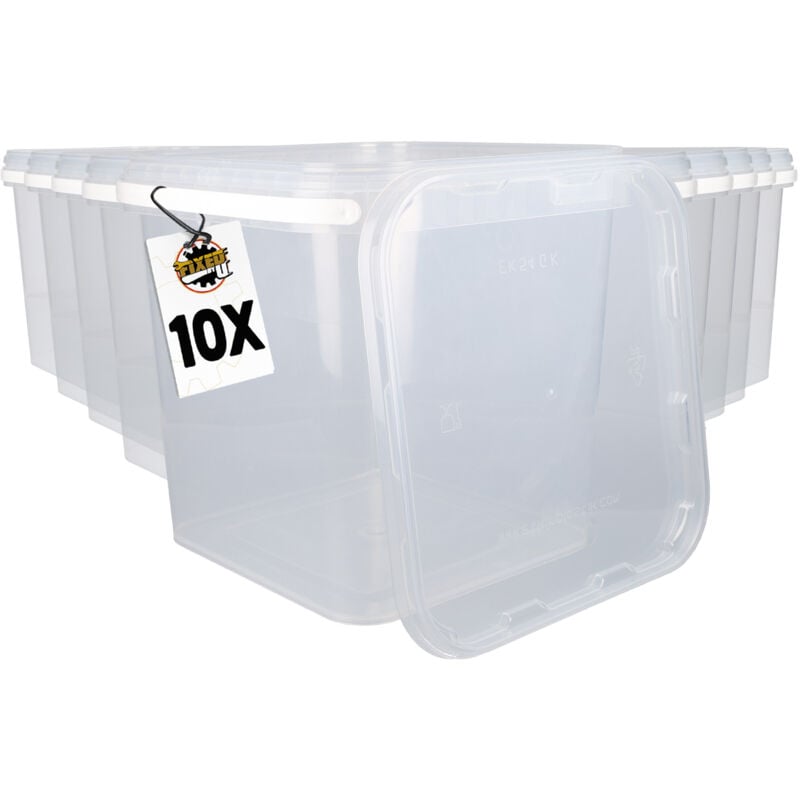 Fixedbyu - 10x Seau en plastique avec couvercle, pp, carré, transparent 8,8 l