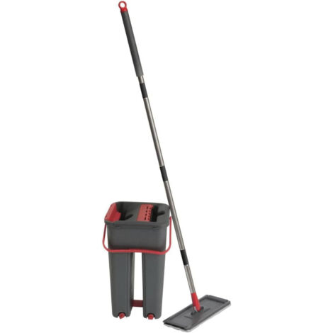 Seau essoreur avec balai - 4L - Rouge/Noir - H 143 x L 17 x P 20,5 cm - Livraison gratuite