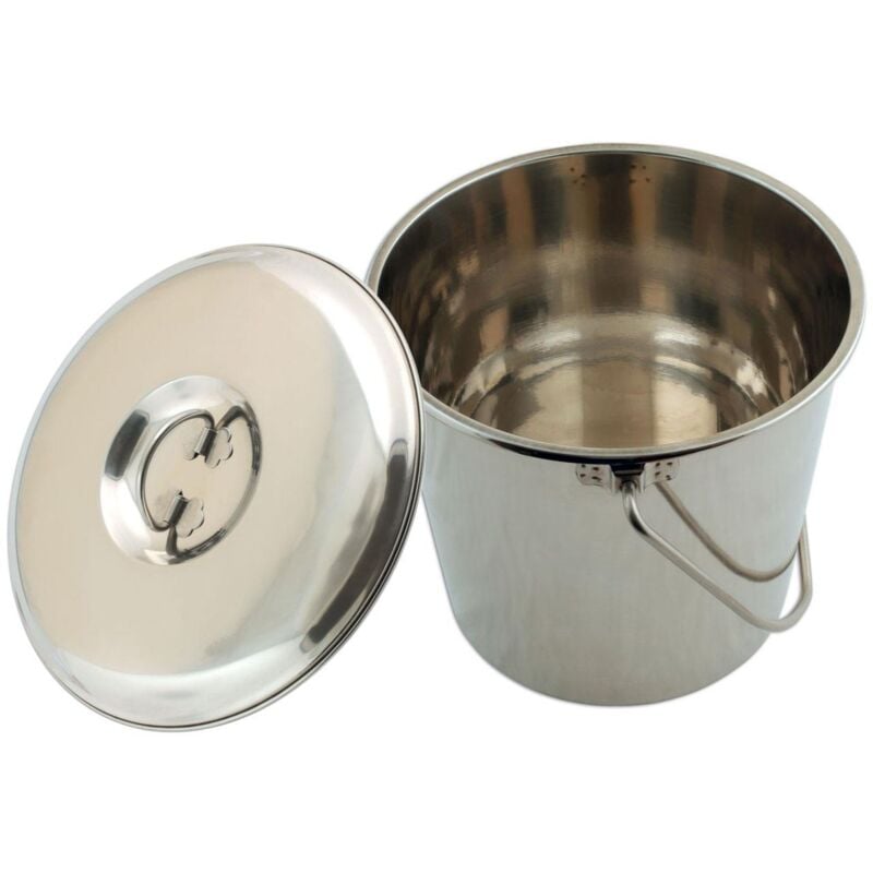 Seau inox avec couvercle 12l ø 27,8cm multi-usages cendres, animaux