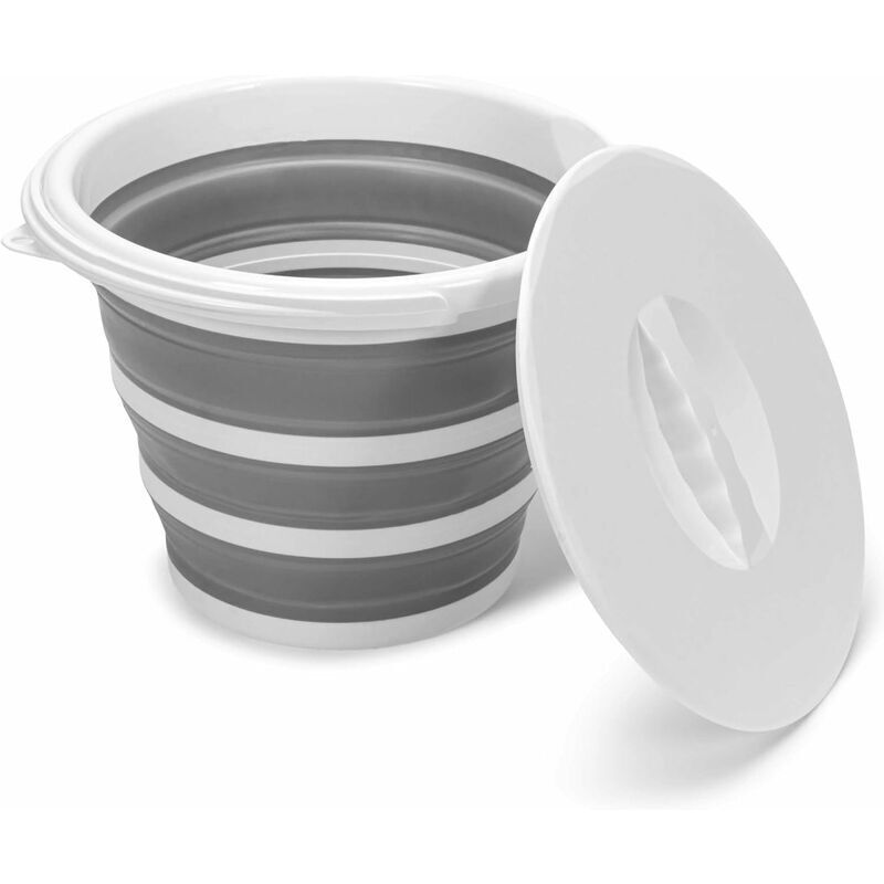 Gabrielle Seau Pliable 10 Litres Avec Couvercle Sceau Retractable 10l En Silicone Et Plastique Pour Camping, Pêche, Menage Etc.