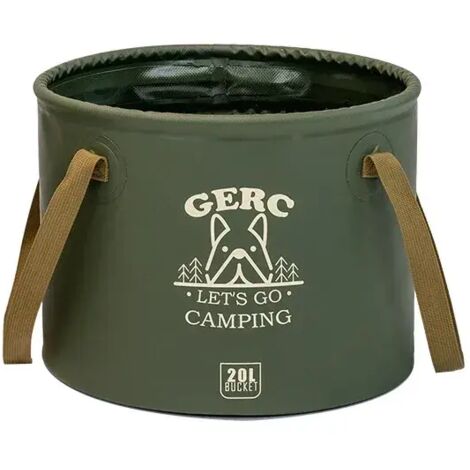 Seau pliable d'extérieur GERC (vert armée, 20 L) - Grande capacité, portable, pour le camping, lavabo pour les mains, de qualité alimentaire, pour le stockage d'eau.