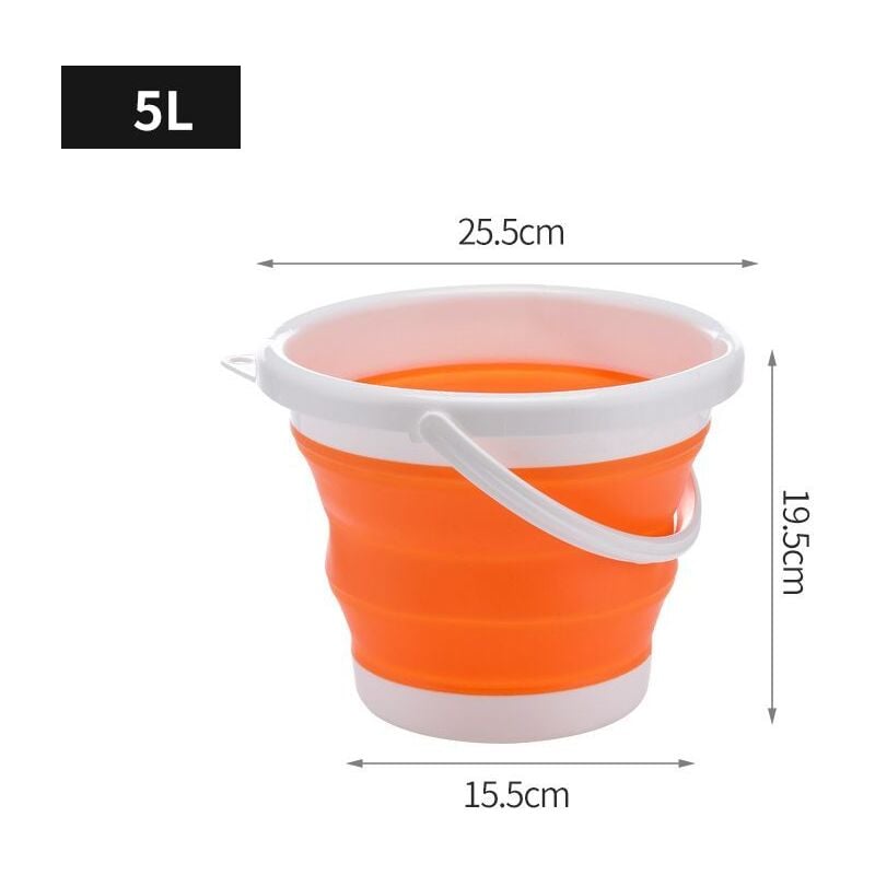 Seau pliable en silicone 5L - orange et blanc