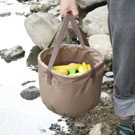 Seau pliable et étanche (kaki 20 L), évier portable et pliable pour le camping, les voyages en voiture, la pêche, le rangement et le lavage en extérieur.