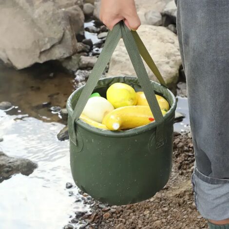 Seau pliable et étanche (vert, 20 L), évier portable et pliable idéal pour le camping, les voyages en voiture, la pêche, le rangement et le lavage en extérieur.