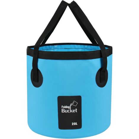 Seau pliable, seau portable pliable de 20 L, seau de lavage de voiture, adapté au camping, à la randonnée, à la pêche et aux voyages, bleu
