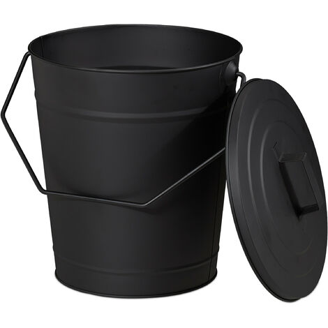 Seau pour cendres couvercle, transport et refroidissement de cendres, cheminée, four, grilles, 12l,acier,noir