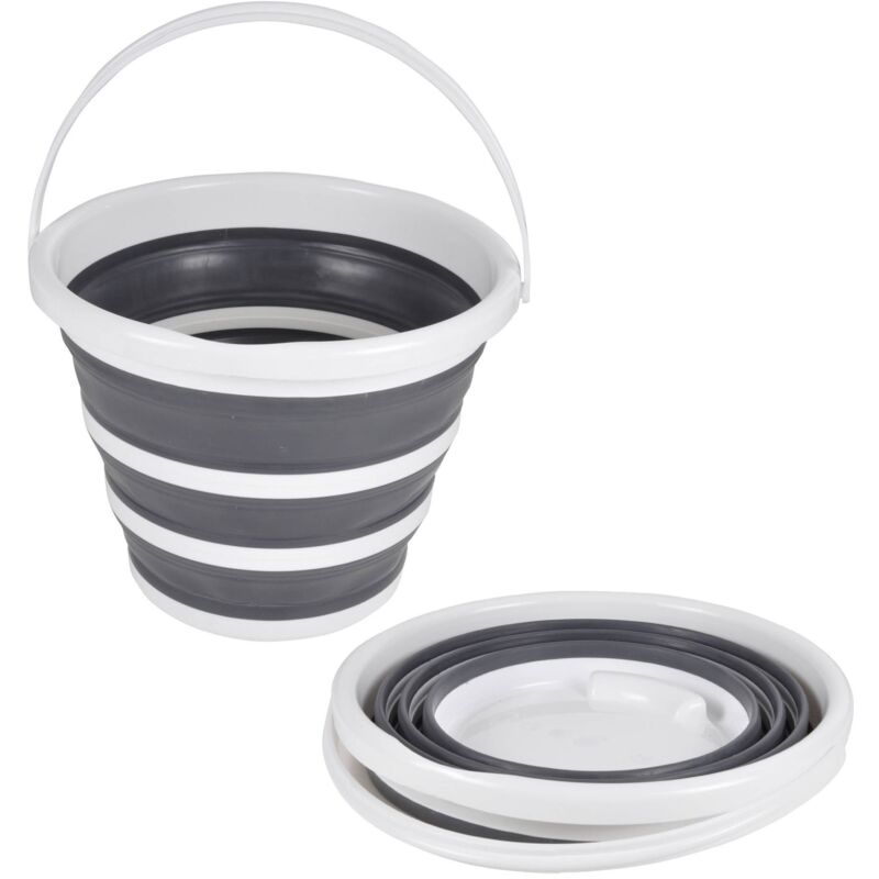 Douceur D'intérieur - Seau rétractable en plastique et silicone - 10L - Blanc et gris - d 32 x h 24 cm - Livraison gratuite