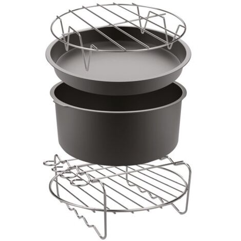 SEB – Accessoires pour friteuse à air Easy Fry XXL – Lot de 4 pièces – Moule à gâteau, plaque à pizza, porte-brochette, support inox – Compatible 8 couverts