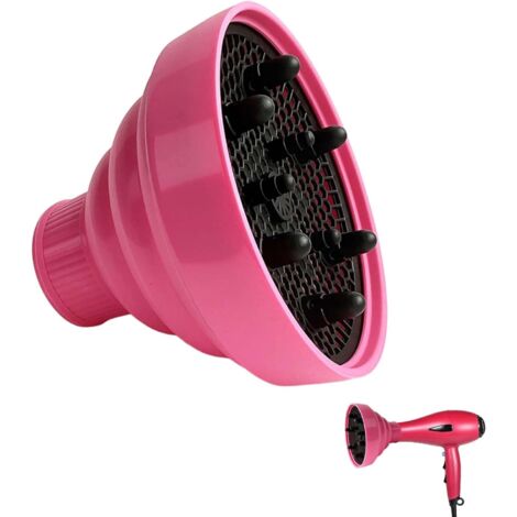 Secador de pelo de silicona, difusor portátil plegable universal para secar el cabello - Rosa rojo