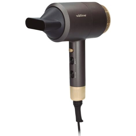 Secador de pelo hiónico "Hixon" con difusor y concentrador de aire y anilla para colgar (1800W 230V) IP20 color gris y dorado