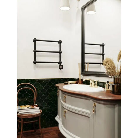 Secador de toallas eléctrico negro - RETRO - 200 watt - 43 x 50,4