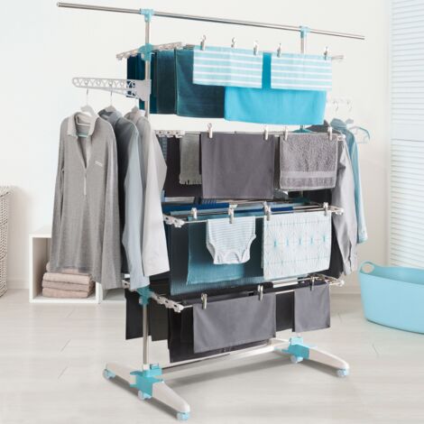 Secadora XXL blanca/azul regulable 4 niveles + barra telescópica
