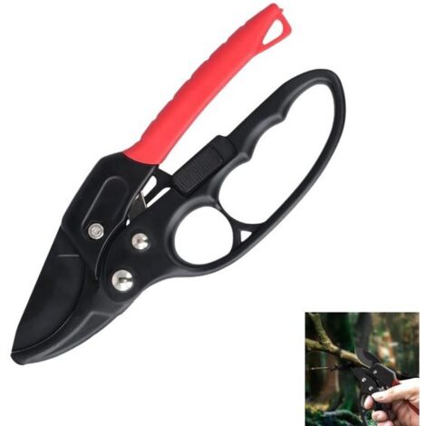 Sécateur à cliquet (1 pièce) - Sécateur de jardin - Acier allié - Lames croisées - Convient aux plantes, haies et fleurs - 20 cm - Rayures rouges et noires