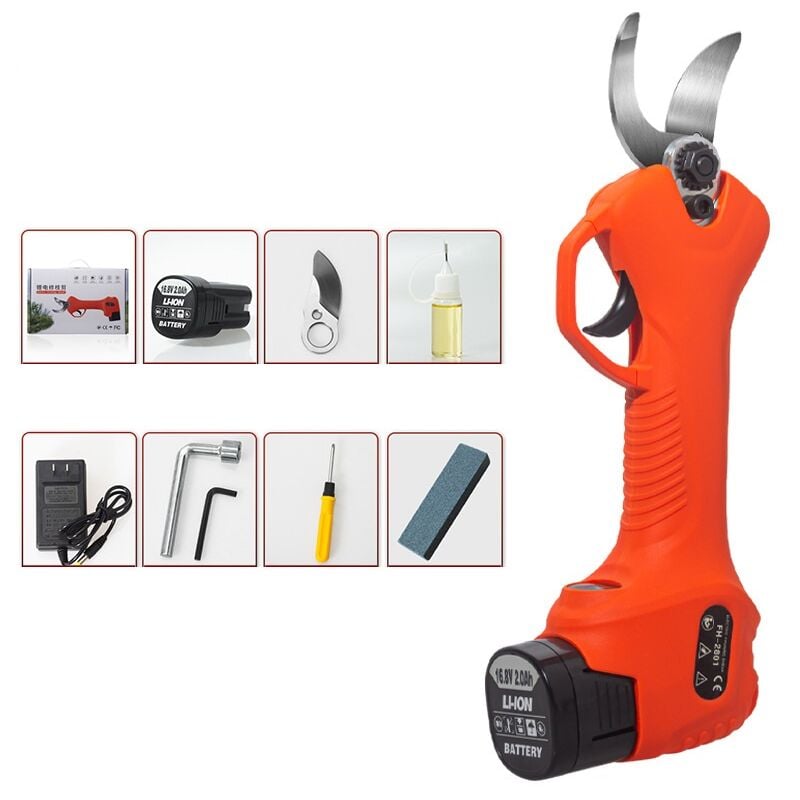 Sécateur à Piles, sécateur électrique Ciseaux de Branche électriques sans Fil avec Moteur sans Balai Lot de 1 Rechargeables au Lithium 2Ah, diamètre