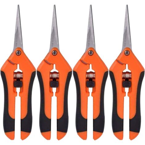 Sécateur, cisaille de jardin avec ressort facilitant la coupe, orange (4 pièces)-AquaForge