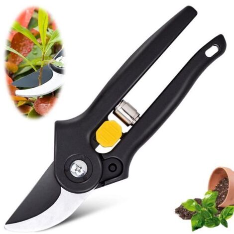 Sécateur de Jardin - Haute Qualité - Acier Inoxydable - Ergonomique - 18,6 cm - Noir