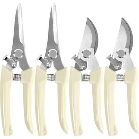 Sécateur de jardin (lot de 4), outils de jardin en acier inoxydable, ciseaux, sécateur (blanc)-AquaForge