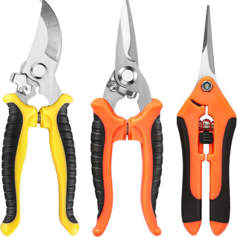 Sécateur Droit, Ciseaux de Fleuriste, cisailles de Jardin Multi-tâches, Lot 3 outils de jardinage coupants, haies coupe branches